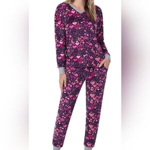 Women’s Cuddl Duds Heart Print Pajamas - Pink and Purple